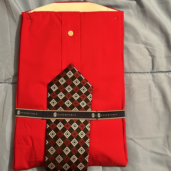 Mens Stafford Essentials Red dress shirt with tie - Picture 5 of 5